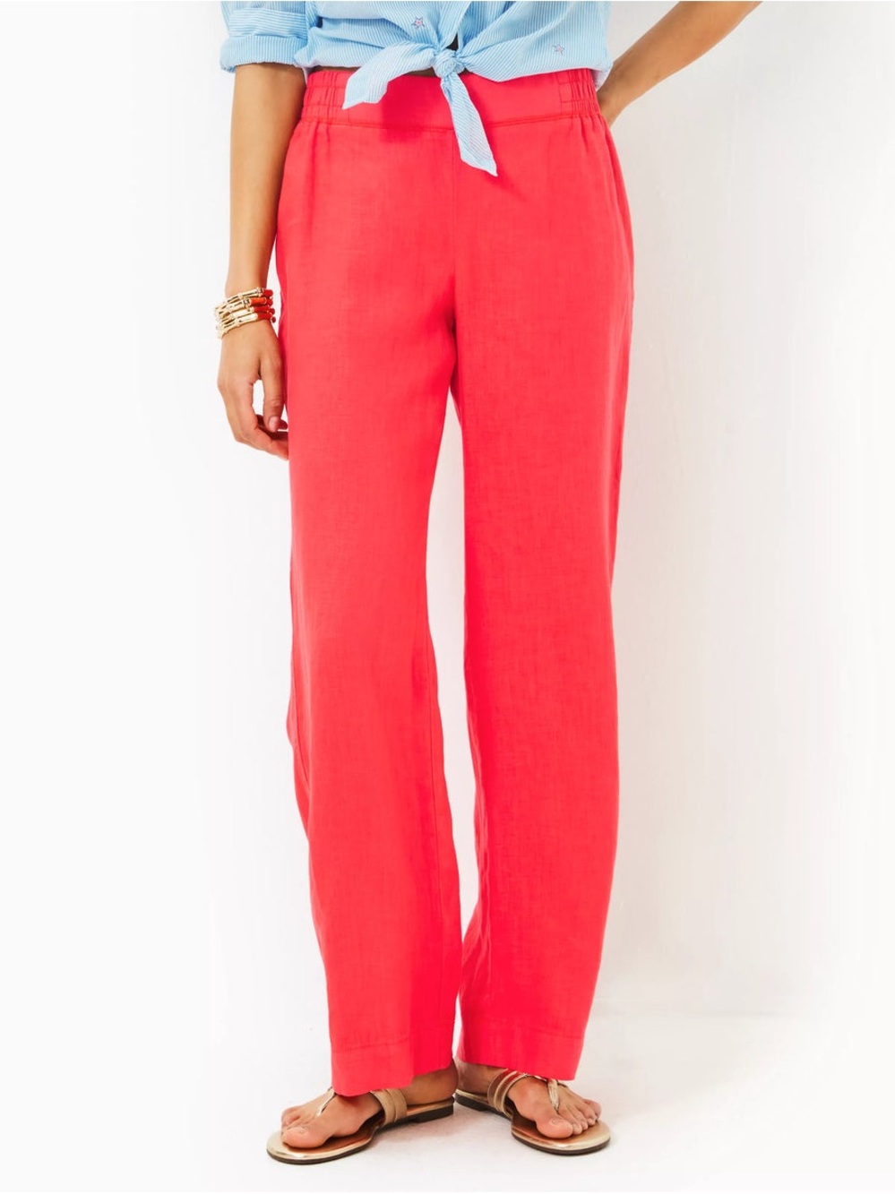 Lilly Pulitzer Deri Linen Palazzo Pant Mizner Red
